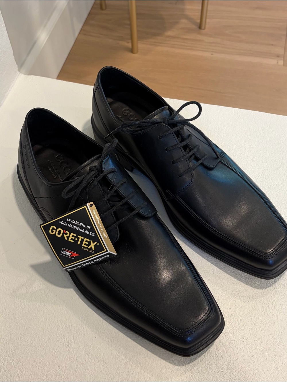 ECCO Sz 44 US 10.5-11 Black Leather Goretex Waterproof Men’s Dress Lace Up Shoes